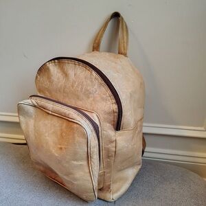 Vtg Tan Genuine Leather Backpack Unbranded Boho Minimalist Travel Bag